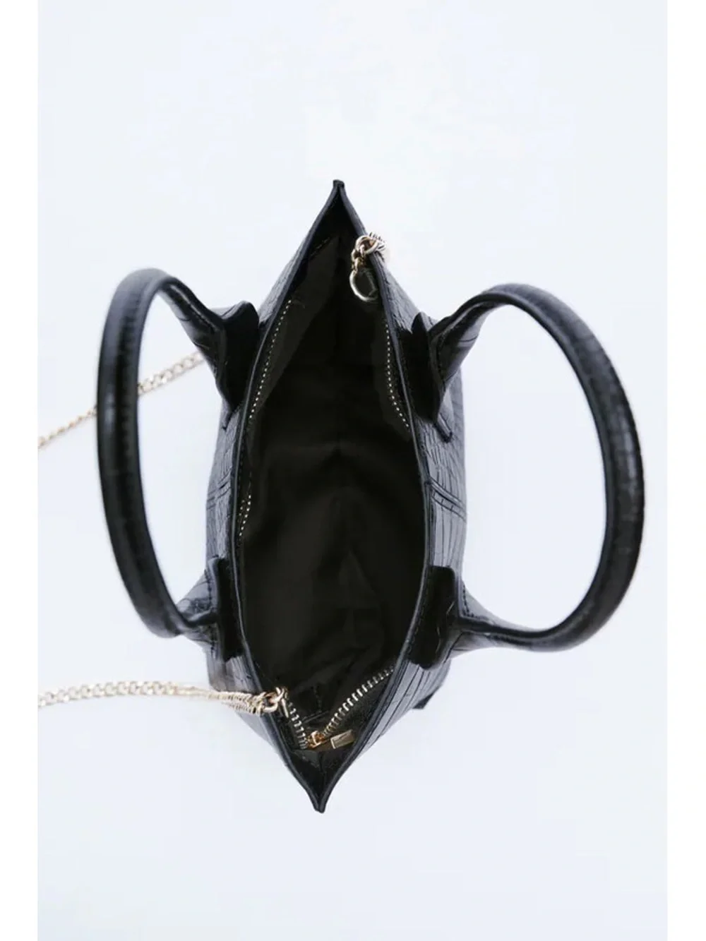 Zara Black Croc-Effect Small Tote
